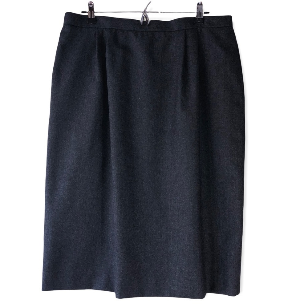 Lands' End Classic Wool Skirt Lined Pockets Charcoal Gray Sz 18 regular
